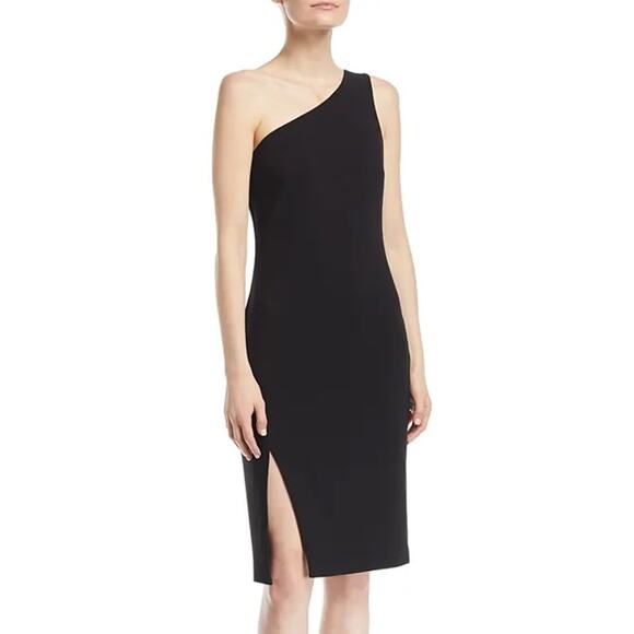 Likely Helena Black One Shoulder Slit Sleeveless Straight Pencil Bodycon Dress 4 - Picture 2 of 8